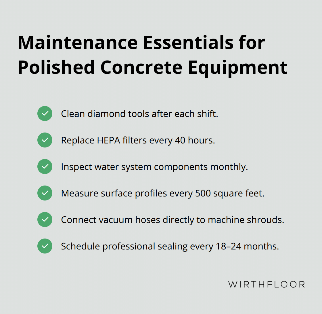 Checklist of routine maintenance tasks and intervals for polishing gear in Australia - concrete polishing equipment