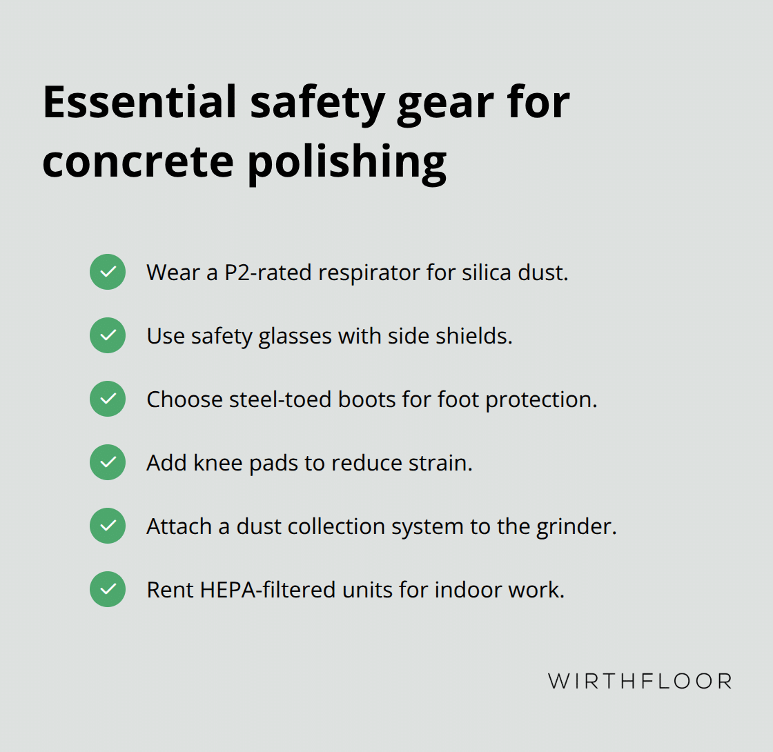 Checklist of PPE and dust control gear suited to Australian DIY concrete polishing