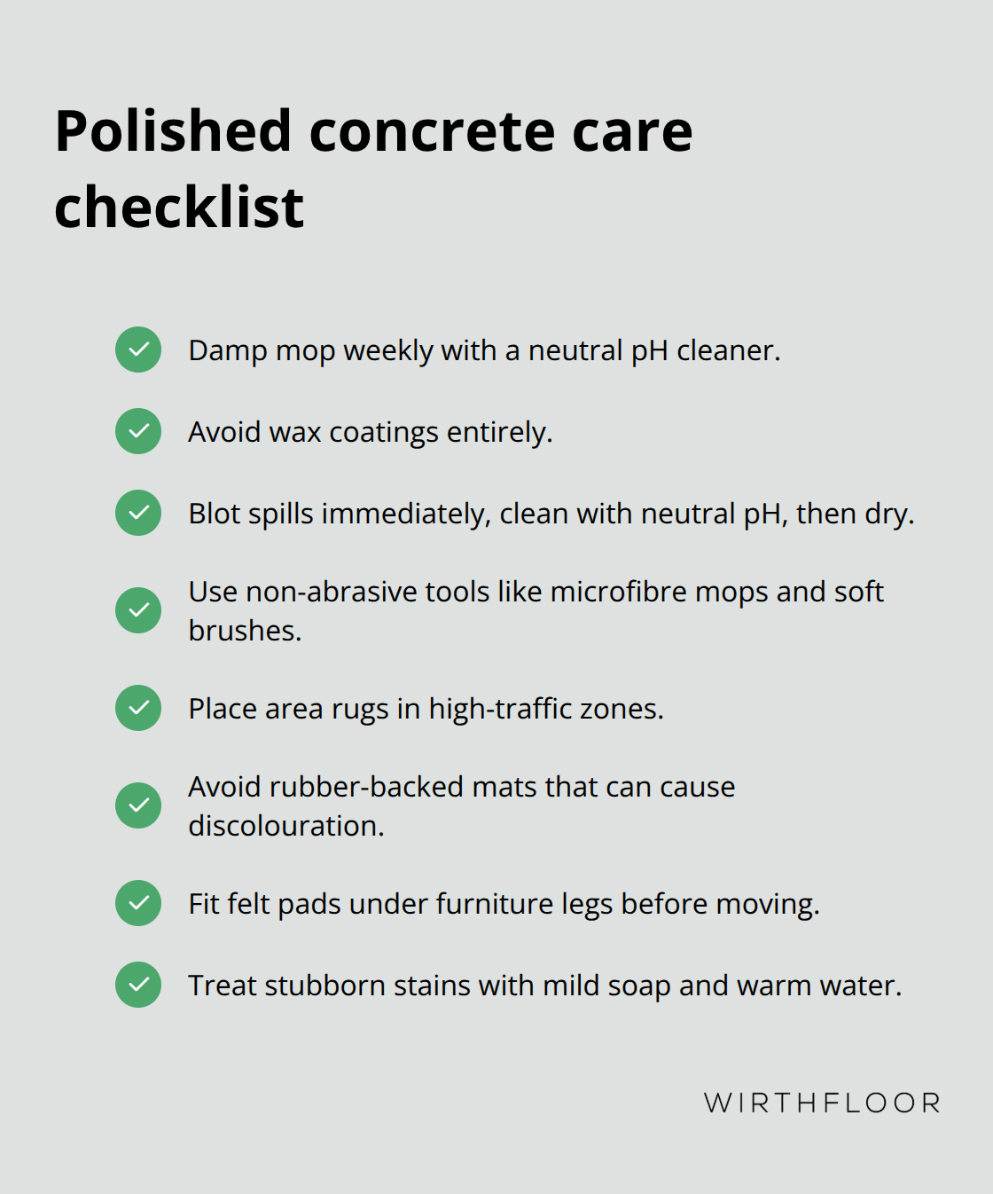 Checklist of maintenance tips for polished concrete floors