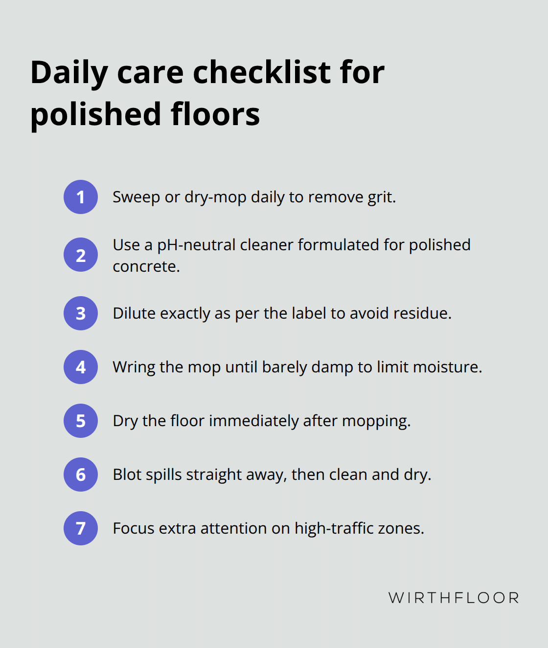 Compact checklist of daily habits to keep polished concrete pristine