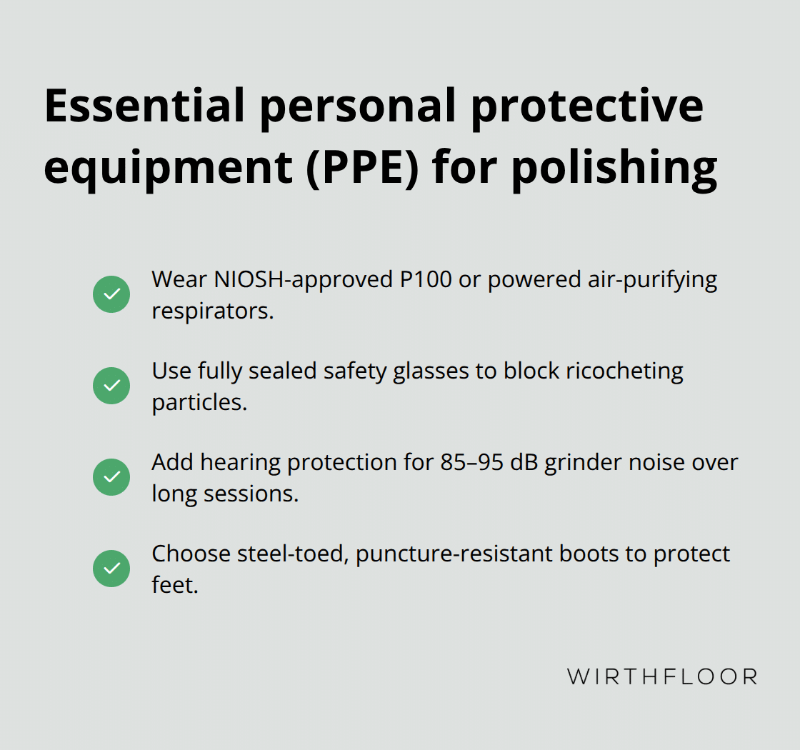Checklist of PPE to reduce silica and noise risks during concrete polishing - polishing an existing concrete floor